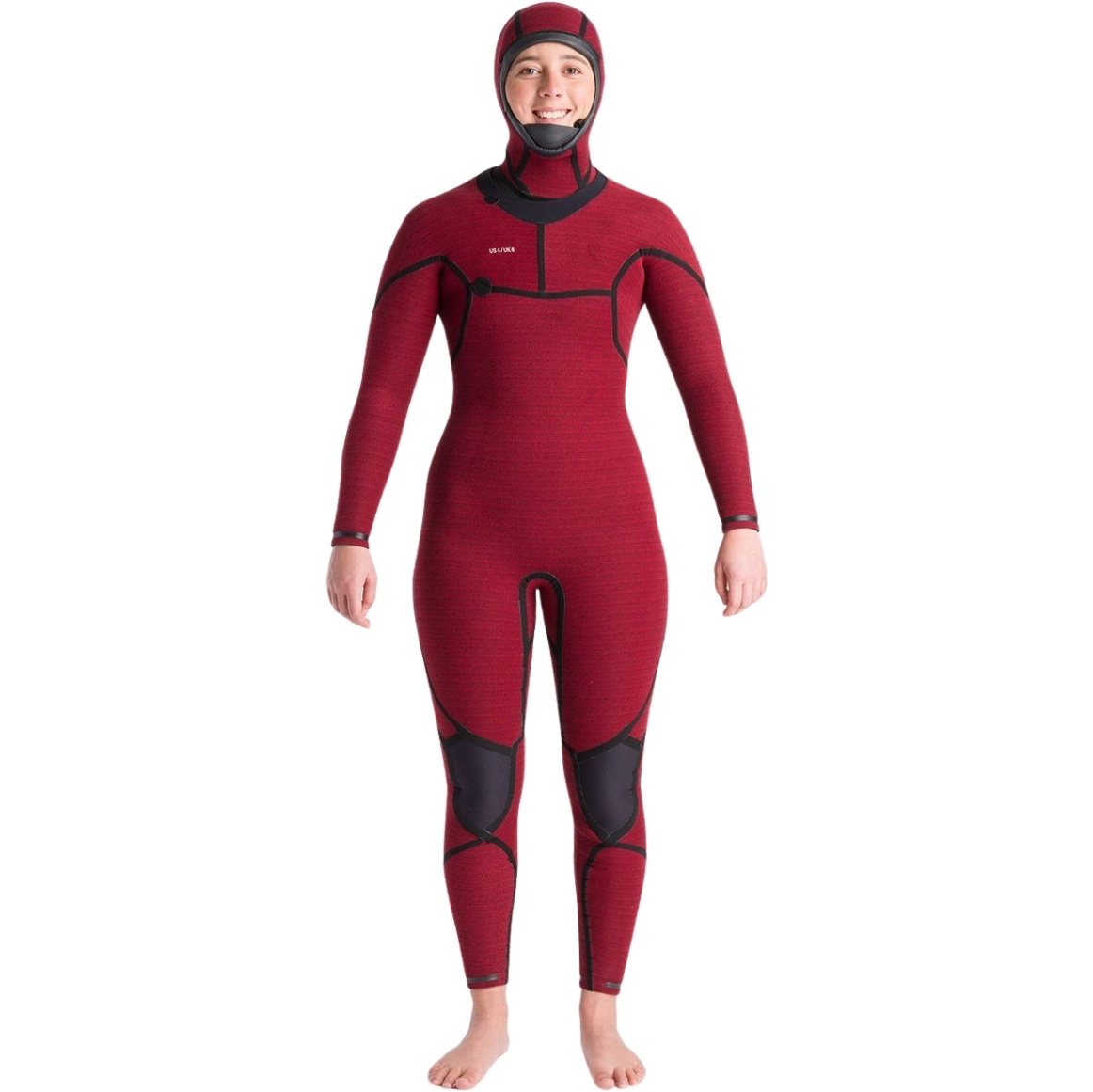 2025 C-Skins Womens NuWave ReWired 6/5mm Chest Zip Hooded Wetsuit C-NRW65WH - Bluestone / Black x / Coral
